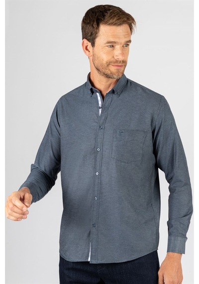 Tudors Klasik Fit Rahat Kesim Poplin Oxford Erkek Gömlek-23441 Gri