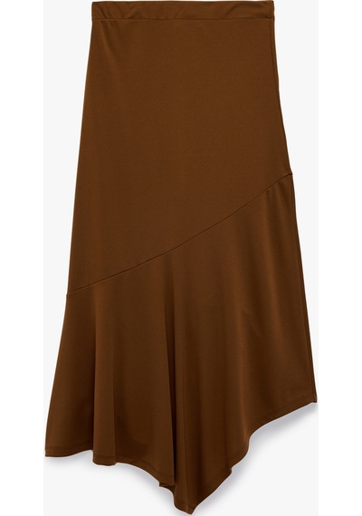 Koton Slim Fit Asimetrik Midi Etek Kahverengi 7wak10213ek Kahve