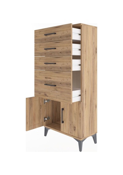 Arges Dolap 4 Çekmeceli 2 Kapaklı 60x30x134 Çam-çam Çam