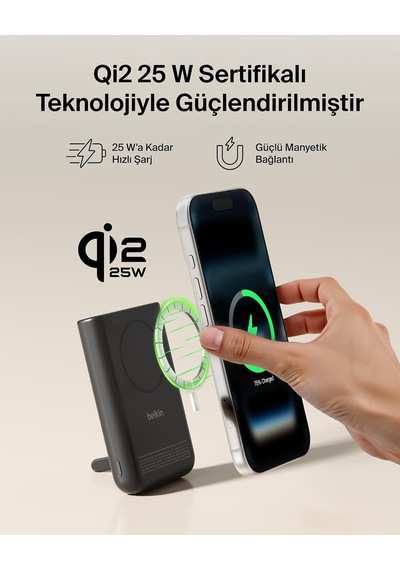 Ultracharge Pro 5000 Mah Manyetik Stantlı Power Bank, 25 W - Siyah