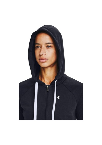 Under Armour Rival Terry Womens Hoodie Kadın Kapüşonlu Tam Boy Fermuarlı Sweatshirt Siyah Siyah