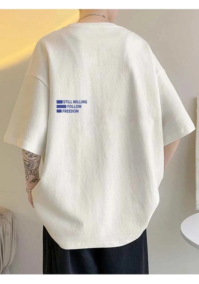 Tarzsokak Unisex Oversize Follow Freedom Baskılı T-shirt Beyaz