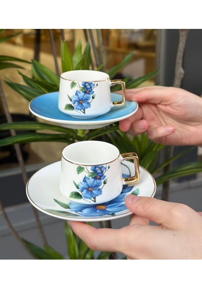 6'lı Porselen Kahve Fincanı Blue Flower-5160 Çok Renkli