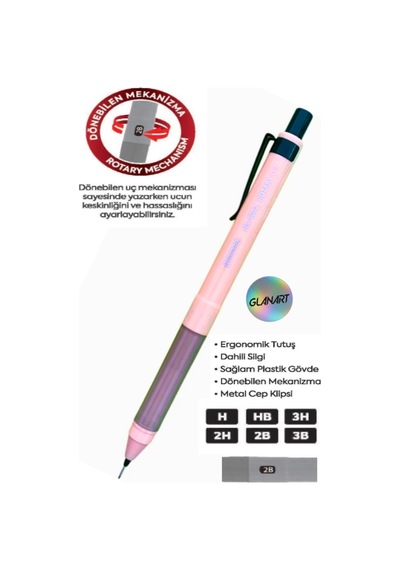 Dönebilen Uç Mekanizmalı 0,7 Uçlu Kalem Rotary 1 Adet Pembe
