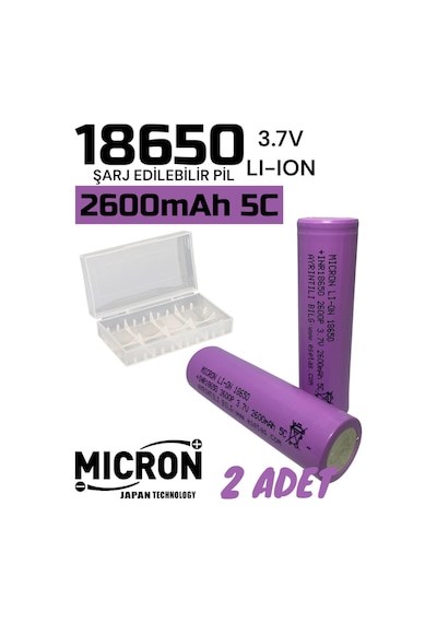 Lityum 18650 3.7 V  2600 MaH 5C Lityum Şarj edilebilir Pil 2 Adet