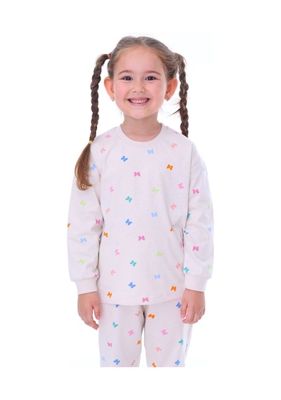 Zuzunga Renkli Kelebekler Kız Çocuk Pijama Takımı Bej