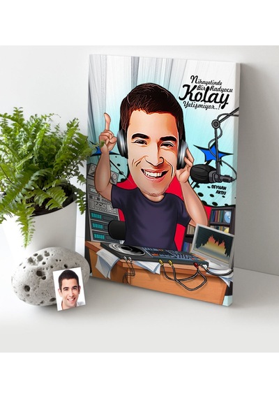 Kişiye Özel Bay Radyocu Karikatür Kanvas Tablo (30 X 50 Cm.) 1