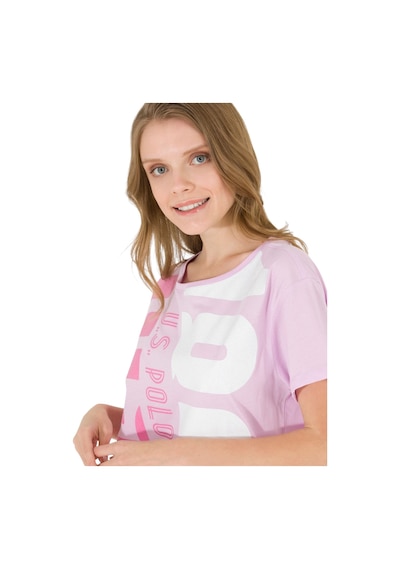 Bisiklet Yaka Baskılı Kadın T-shirt Manolya Bisiklet Yaka Baskılı Kadın T-shirt Manolya