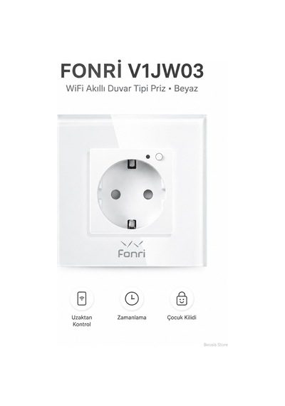 Fonri Wifi Akıllı Duvar Prizi Beyaz Uzaktan Kontrol, Zamanlama, Çocuk Kilidi Tuya Destekli