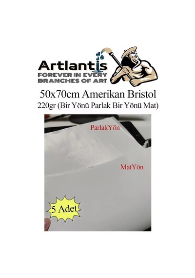 Amerikan Bristol Karton 50x70 Cm 5 Adet 220 Gr Bir Tarafı Parlak Bir Tarafı Mat Kağıt Biristol Karton Genel