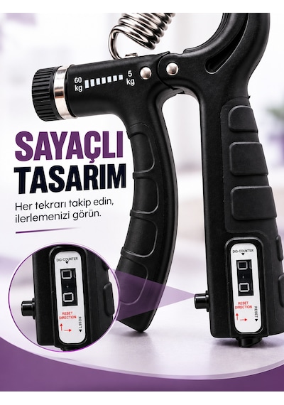 Ayarlanabilir Dirençli El Yayı 5-60 Kg Sayaçlı El Egzersiz Aleti Güçlü Çelik Yay Kaymaz Sap