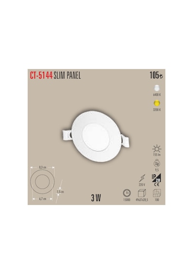 Ct-5144slım Panel 10 Adet Slim Spot - 3 W Gün Işığı