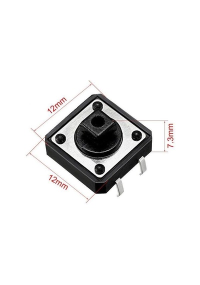 12X12X7.3Mm 4 Pinli Siyah Push Buton - Tact Switch