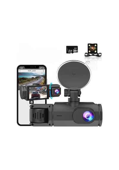Çeşithane 3 Kanallı Full Hd Araç İçi Kamera Seti - 1080p Ön, Arka Ve İç Üçlü Lens Dash Cam, 32gb Haf