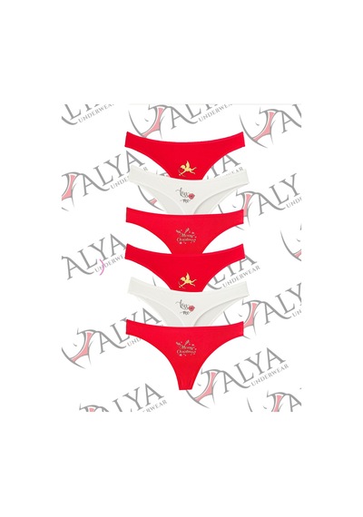 Alya Underwear Kadın Tanga Külot, Pamuklu String, Lacivert Kırmızı Ekru 6'lı Paket Çok Renkli A21