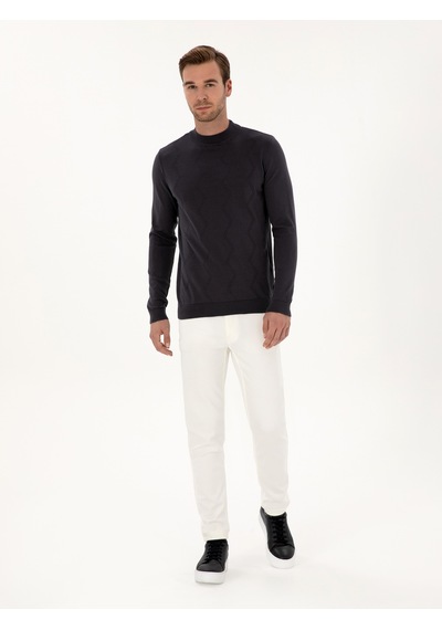 Cacharel Gri Slim Fit %100 Pamuk Çeyrek Balıkçı Yaka Triko Kazak
