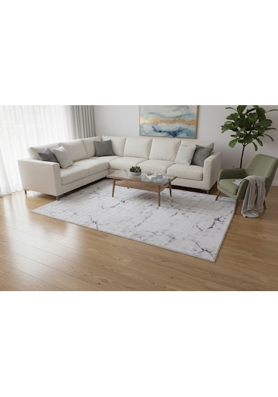 Dream Soft Gri Mermer Desenli Yumuşak Yüzeyli Kaymaz Makinede Yıkanabilir Halı Renkli