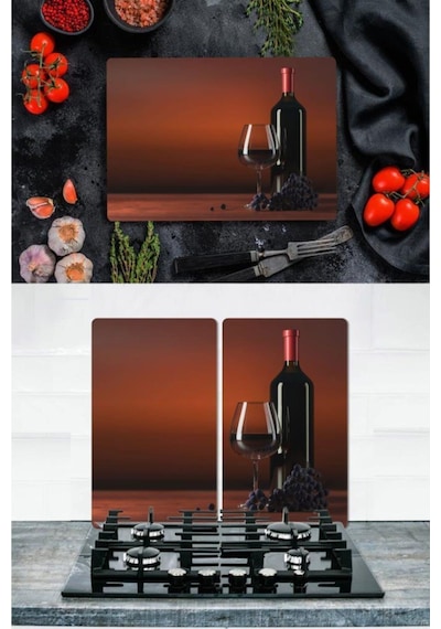 Takım Halinde Üzüm Şarabı 20x30 cm Kesme Tablası ve 60x52cm Cam O