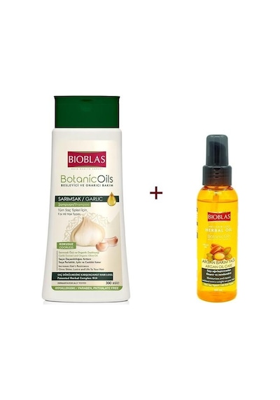 Bioblas Botanic Oils Sarımsak Özlü Şampuan 300 ML + Bioblas Argan Saç Bakım Yağı 100 ML