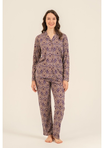 Arnetta Kadın Çiçek Desenli Kahverengi Gömlek Pijama Takımı Ar3771-s-v1 Ar3771-s-v1