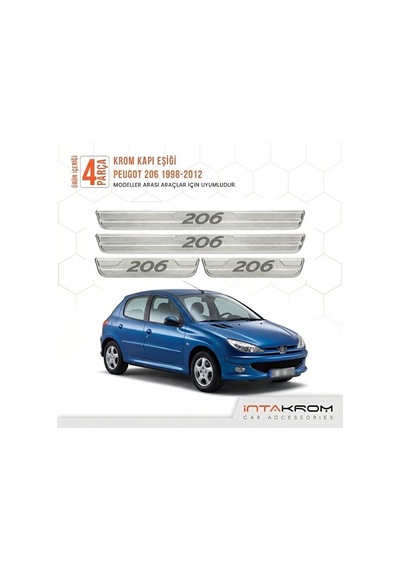 Peugeot 206 1998-2012 Uyumlu Satine Krom Kapı Koruma Eşiği 4 Parç