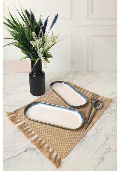Reaktif Kobalt Noyan Kayık Tabak 26 Cm 2 Adet Q82 Çok Renkli