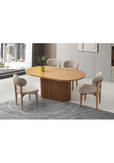 Orkide Oval Yemek Masası Takımı Nergis Sandalye Natural 1 Masa 6 Sandalye