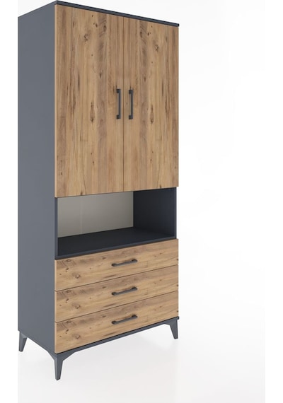 Hyperion Dolap 2 Raflı 3 Çekmeceli Tek Askılı 88x44x195 Antrasit-çam Antrasit