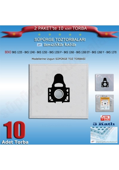 Bks 1235 - 1240 - 1250 - 1250p - 1260 - 1260ey - 1260y-1270 Süpürge Toz Torbası 10 Adet 200720