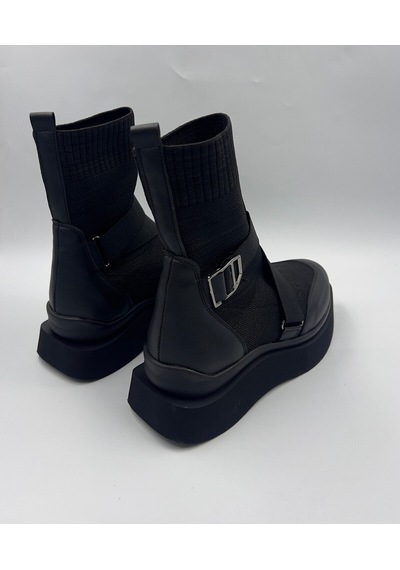 Dabab Shoes Katiana Kadın Siyah Lastik Detaylı Rahat Kalın Taban Triko Spor Bot