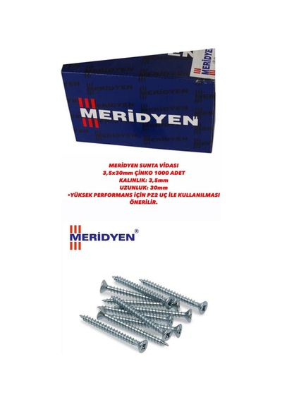 Meridyen Sunta Vidası 3,5x30 Mm Çinko 1000 Adet