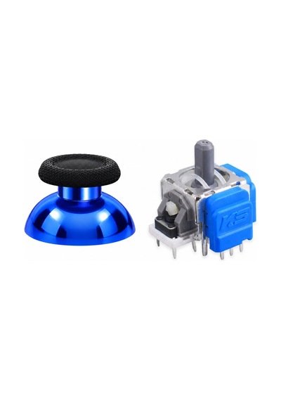 Ps5 Manyetik Motor Topuz 1+1 Set Mavi Krom Hall Sensör Analog Playstation 5 Yedek Parça Siyah