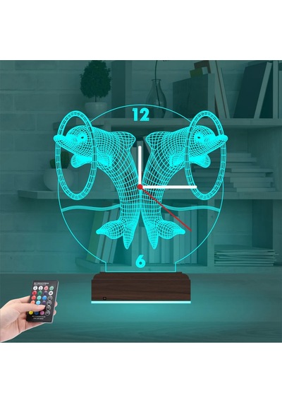Luvivia Yunus Balığı V2 Saatli 3d Lamba - Masa Gece Lambası Şeffaf