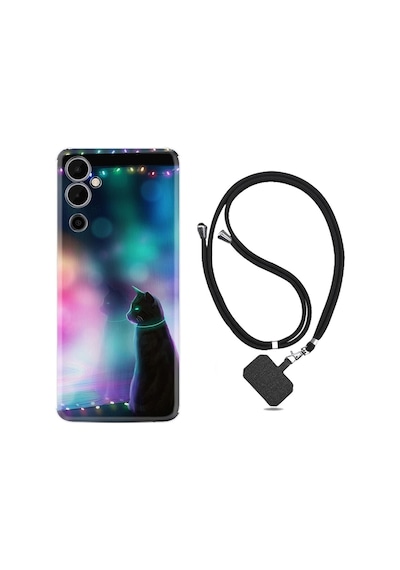 Tecno Pova 4 Kılıf Ipli Boyun Askılı Desenli Silikon Window Cat 1787