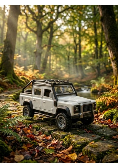 Işıklı Sesli Açılabilir Kapılı Arkası Açık Land Rover Arazi Oyuncak Arabas Çek-Bırak Mekanizmalı Beyaz