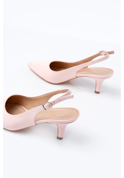 Terzi Bey St-1152 Pembe Rugan Günlük 7 Cm Topuklu Kadın Ayakkabı Pudra