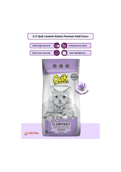 5lt Lavanta Kokulu Bentonit Topaklaşan Doğal Kokusuz Kedi Kumu + Koku Giderici Hediyeli