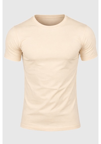 Rizzup Erkek Krem Slim Fit %90 Pamuk Likralı Yumuşak Dokulu Basic Tişört 1801131