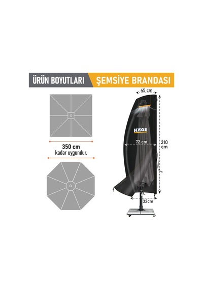 Bahçe Şemsiye Kılıfı, Veranda Parasol Konsol Şemsiyesi Brandası, Koruma Örtüsü, Su Geçirmez, Hava Koşullarına Dayanıklı Bahçe Gölgelik Güneşlik Örtüsü 240-57/57 Cm Siyah