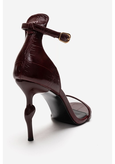 Luvishoes Yelena Bordo Baskı İnce Bantlı Kadın Topuklu Ayakkabı