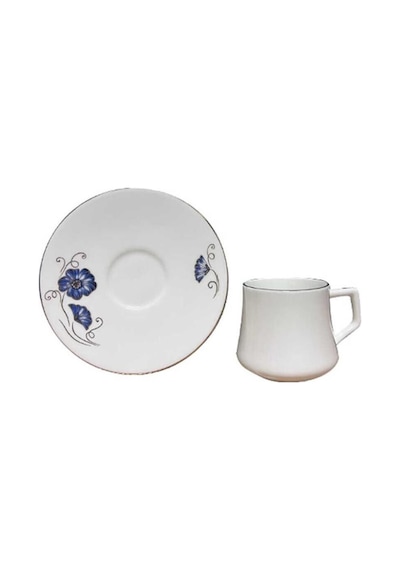 Evaliza Nostaljı Kelebek Mavı Double 6lı Kahve Set Beyaz - Desenli