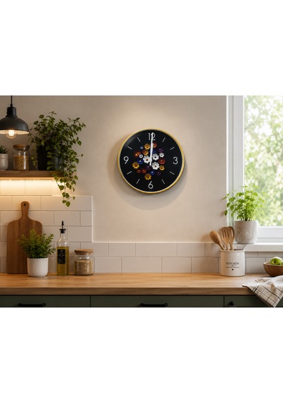 Çiçek Bahçesi Dekoratif Duvar Saati Gold Çerçeveli Modern Tasarım