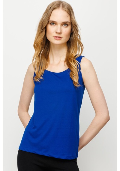 Kadın Kare Yaka Askılı T-shirt Saks Saks