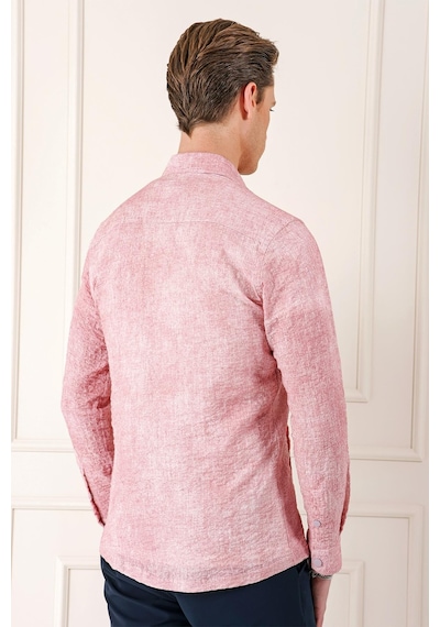 Efor Comfort Fit Yan Cep Batik Desenli %100 Pamuk Çıtçıtlı Pudra Gömlek Ceket G 1568 Pudra