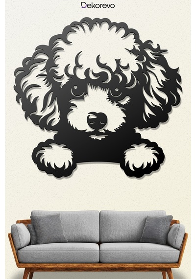 Poodle Köpek Metal Duvar Tablosu - Metal Duvar Sanatı - Siyah - 75 X 75 Cm