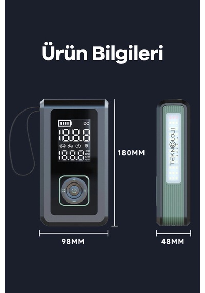 Taşınabilir Araç Pompası 10.000mah Akü Şarj Eden Otokompresör Elfeneri Powerbank Çanta  3in1