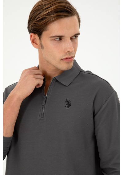 U.S. Polo Assn. Erkek Comfort Fit Yarım Fermuarlı Antrasit Sweatshirt 50293413-VR006