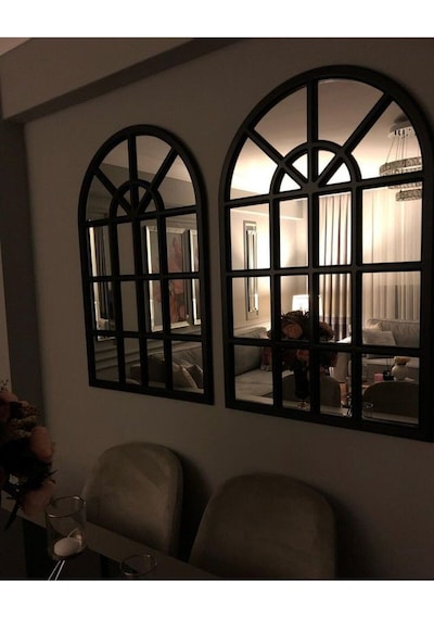 Pencere Model Ayna Duvar Aynası Salon Aynası Dressuar Aynası 103cm X 70 Cm Siyah