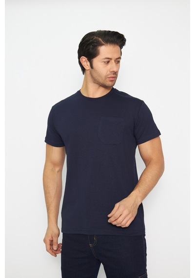 T-shirt Bisiklet Yaka Kısakol %100 Pamuk Cepli Lacivert