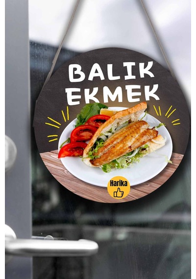 Balık Ekmek Tabelası El Yapımı Tek Taraflı Ahşap Askılı Dükkan Tablo & Sokak Lezzeti Dekoru, 30 X 50 Cm